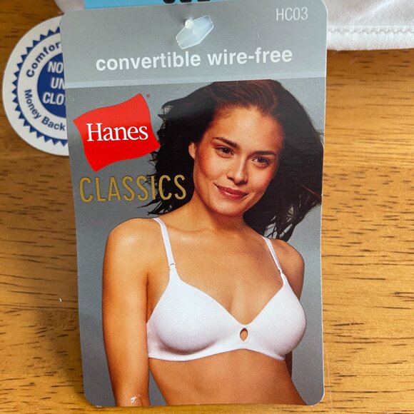 Size 38C Hanes white convertible wire-free lightly padded bra adjustable straps - Picture 9 of 12